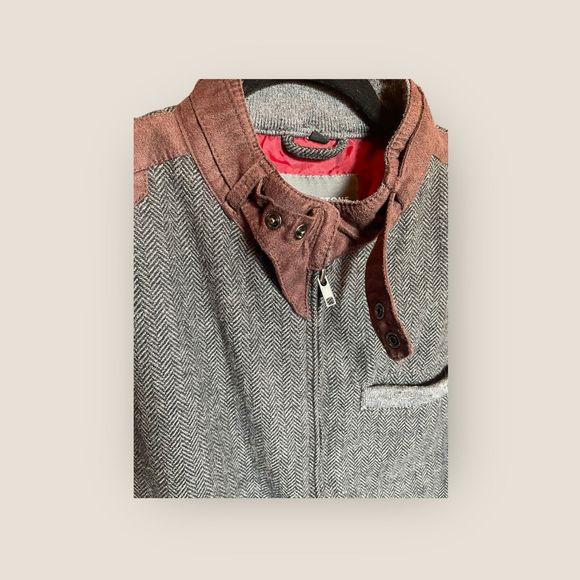 Slate & Stone Poly Wool Blend Jacket Gray Herringbone W/Brown Accents Mens Small - Picture 4 of 16